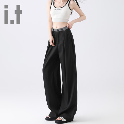 it ccaabb秋季新款西装裤阔腿直筒裤高腰显瘦抽绳设计垂感休闲裤K