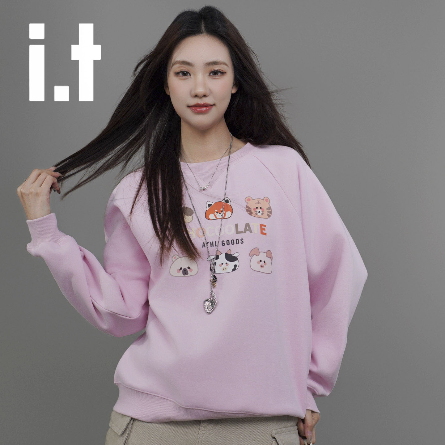 春秋季新款宽松印花可爱卫衣女