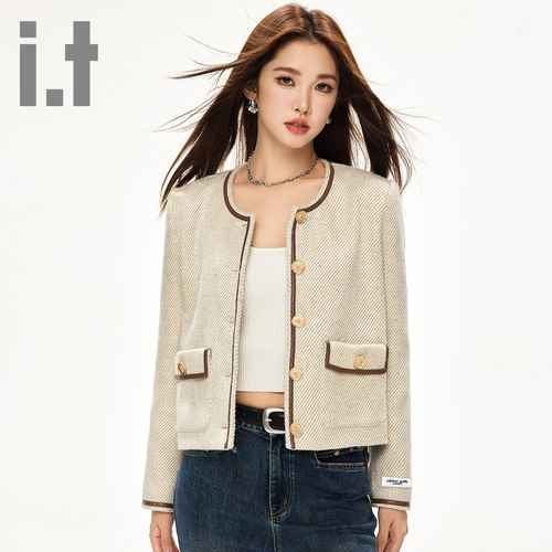 it ccaabb女装甜美小香风长袖外套秋季新款2025圆领上衣外套女装K