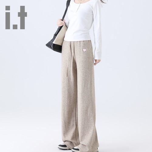 it ccaabb垂感休闲裤女士早秋新款抽绳新款直筒宽松高腰长裤子K