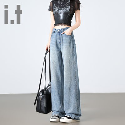 满天星烫钻显瘦高腰牛仔裤