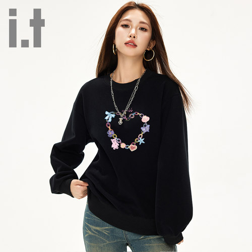 it ccaabb甜酷风印花圆领卫衣春秋季宽松新款少女休闲长袖上衣女K