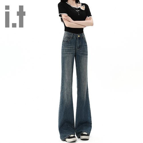 it ccaabb美式复古辣妹微喇牛仔裤女秋季新款显瘦高腰马蹄裤子K