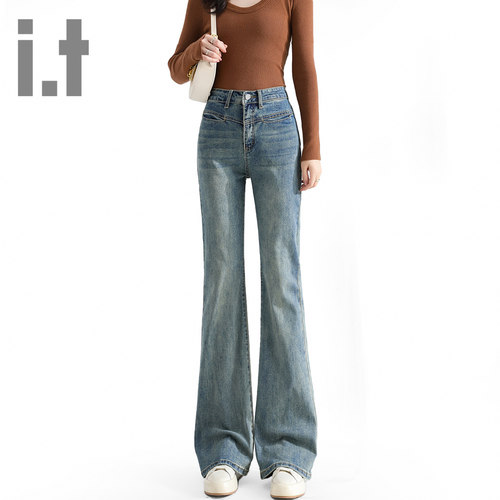 it ccaabb高腰微喇叭牛仔裤女春秋新款修身显瘦弹力喇叭马蹄裤K