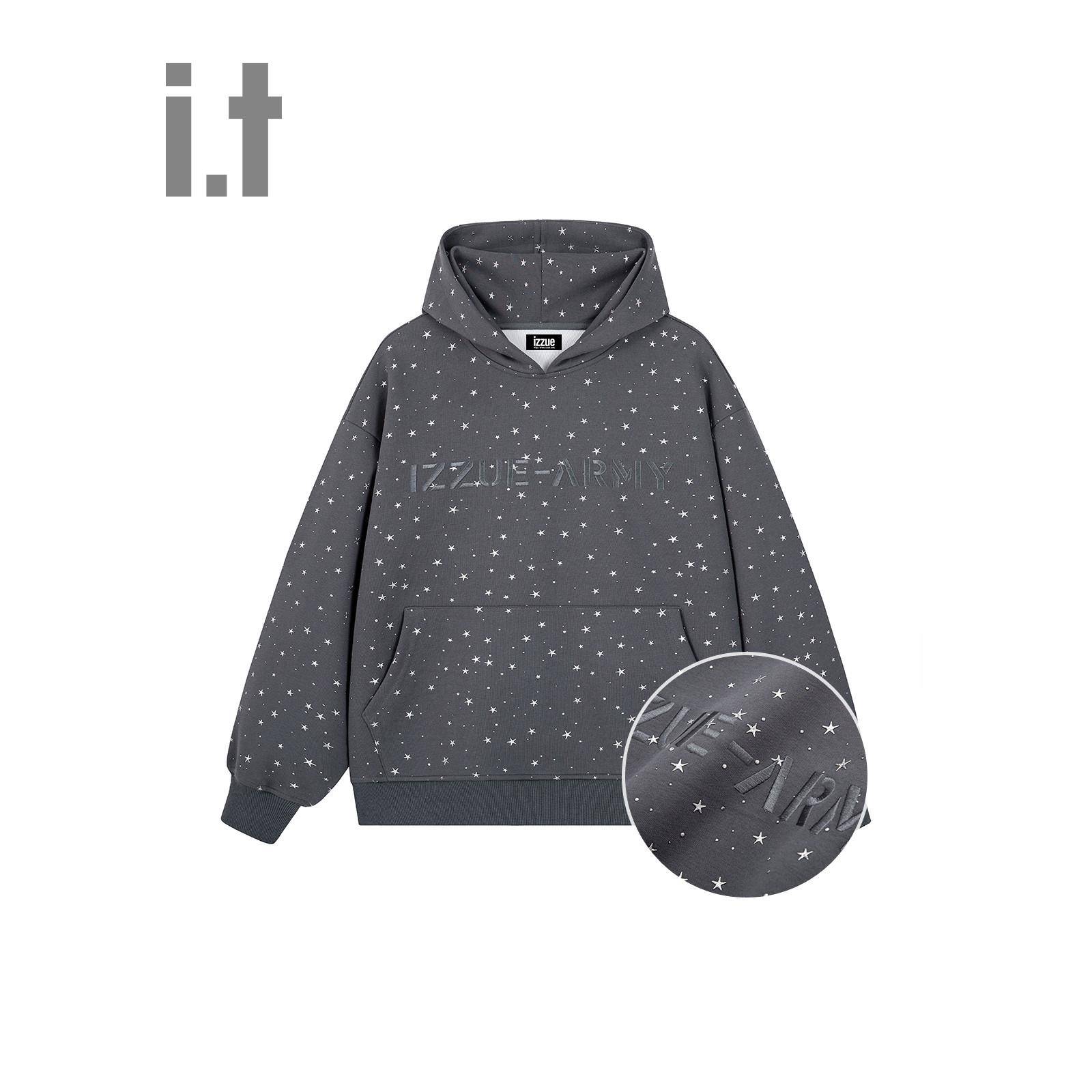 满天星字母绣花连帽套头卫衣