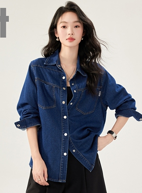 it ccaabb女装复古港风牛仔衬衫女慵懒风气质百搭衬衣宽松外套K