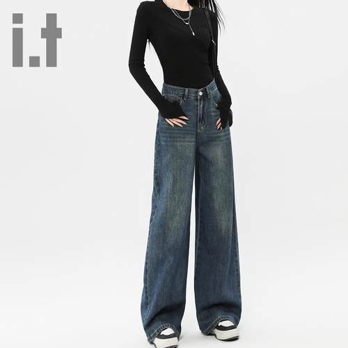 it ccaabb春季新款高腰阔腿牛仔裤女宽松显瘦都市休闲直筒长裤子K