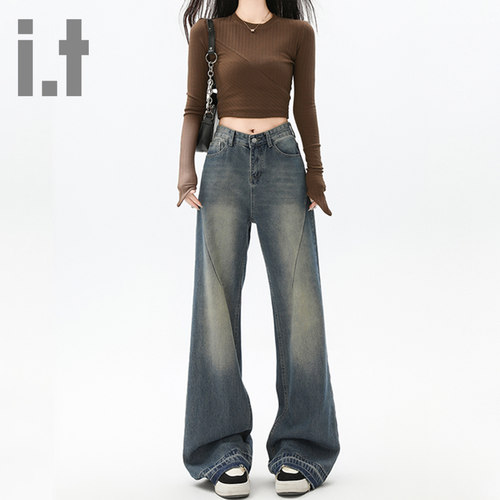 it ccaabb复古窄版阔腿牛仔裤女2025新款宽松显瘦高腰宽松拖地裤K