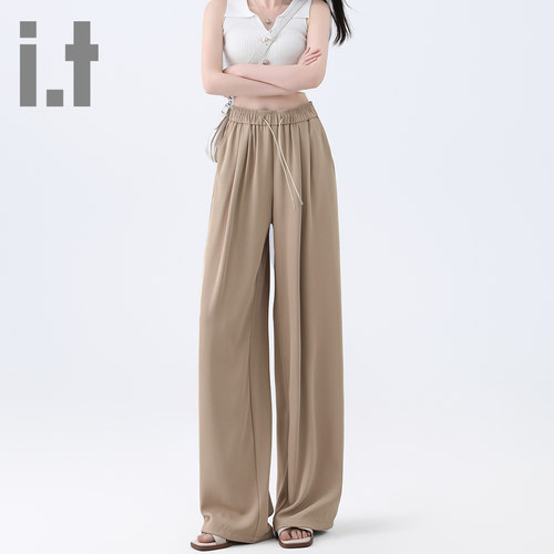 it ccaabb高腰抽绳垂感休闲裤女2025新款夏季窄版宽松阔腿裤子K