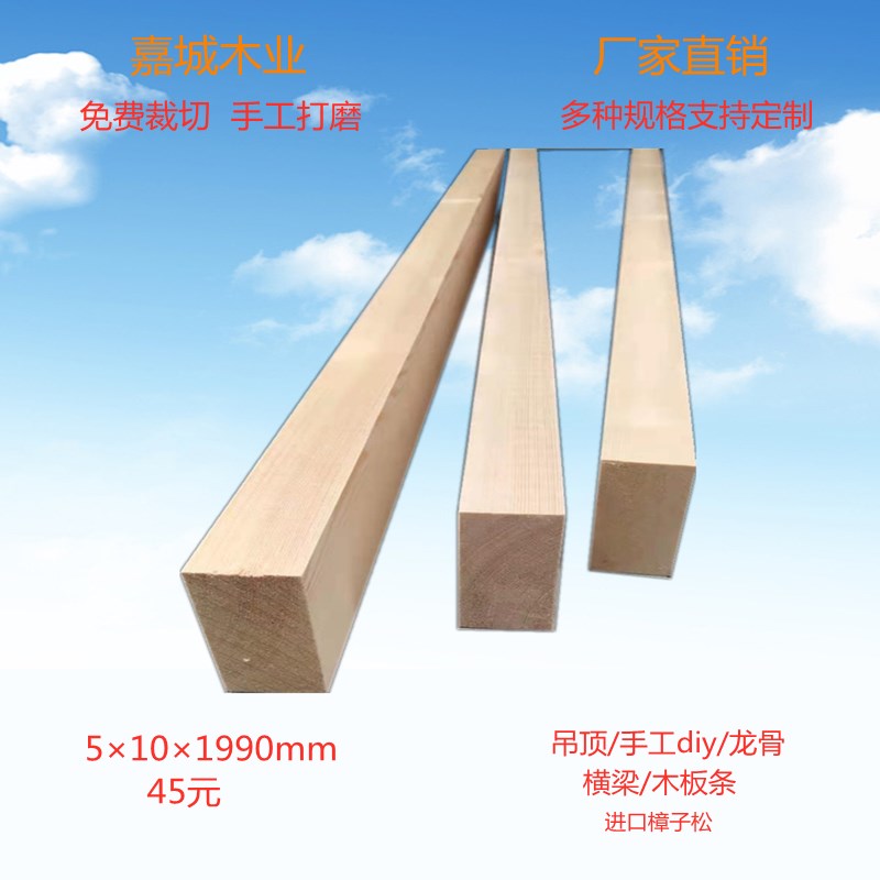 5x10cm实木樟子松木方龙骨隔断玄关木板条新款抛光木立柱横梁