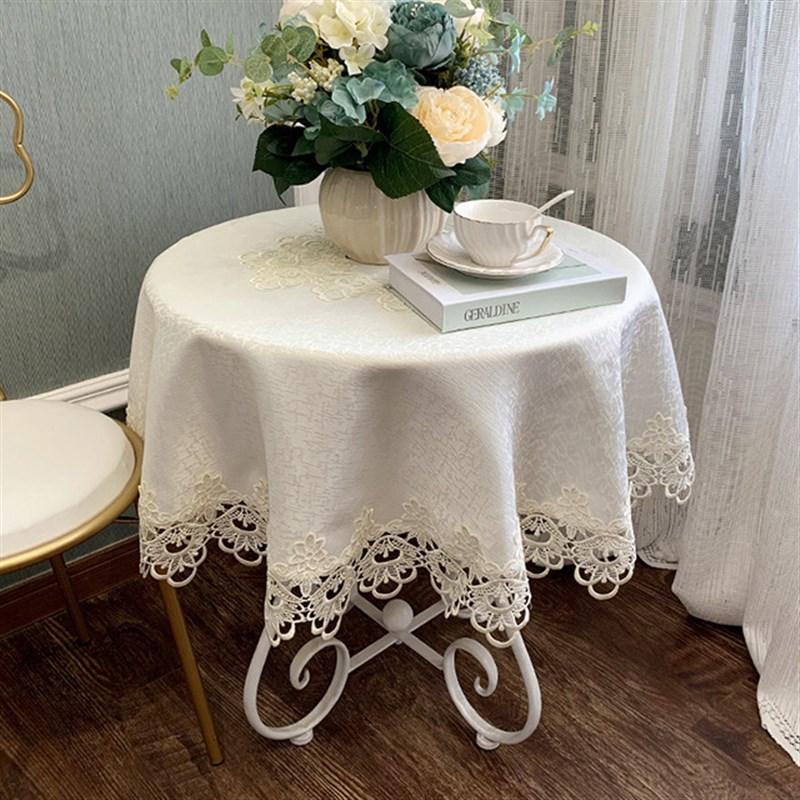 欧式蕾丝花边餐桌桌布圆桌圆形酒店高级感餐厅饭店家用镂空防尘罩