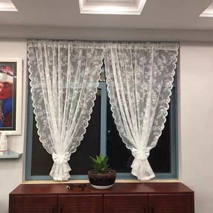 小窗户纱帘洛隔断防蚊门免打孔白色蕾丝飘窗女生背景梦幻窗帘
