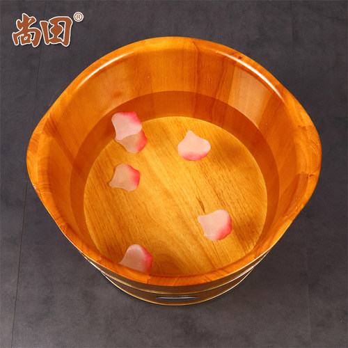 尚田橡木耳泡脚木桶浴足桶足浴桶洗脚木盆木质足疗桶加带盖