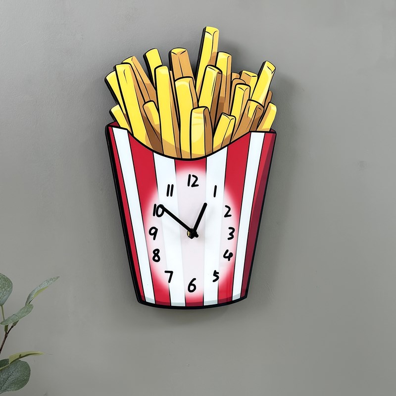 薯条创意卡通时钟披萨快餐炸鸡店装饰钟表家用静音免打孔个性挂钟