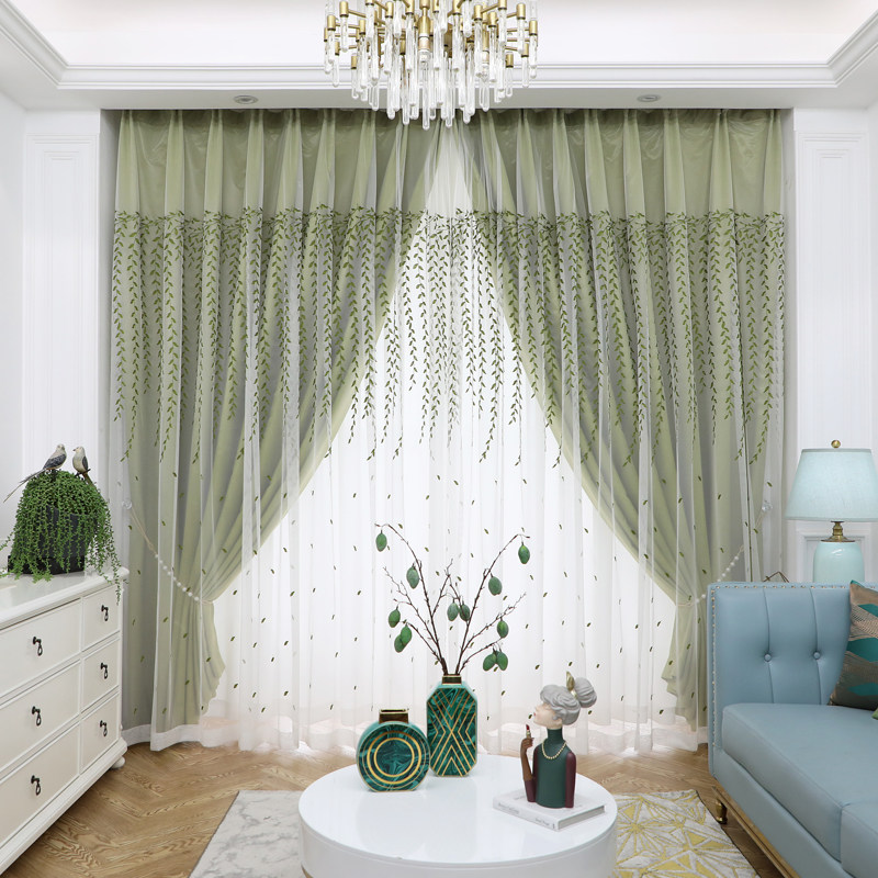 布纱一体层带纱遮光窗帘卧室少女小新绣纯色阳台窗纱布,居家布艺,定制窗帘,淘宝优惠券,粉丝福利购,淘宝优惠卷