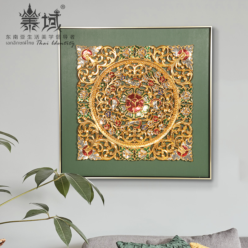 泰域泰国手工木雕雕花板实物画东南亚客厅卧室装饰画玄关挂画壁饰