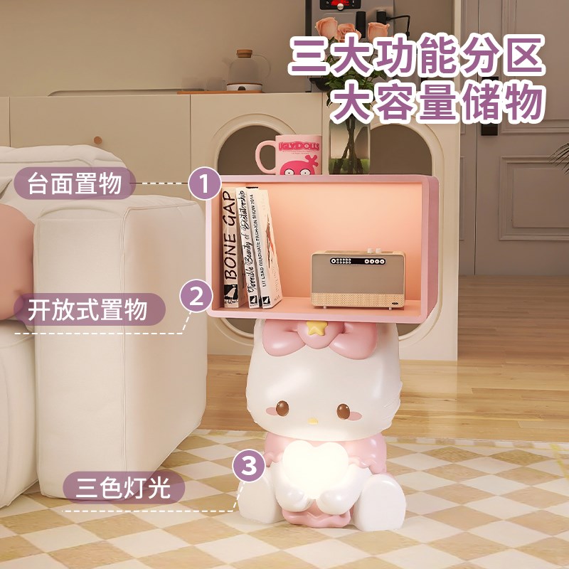 202新款儿童房间床头柜灯一体创意卡通猫可爱女孩粉色卧室小桌子