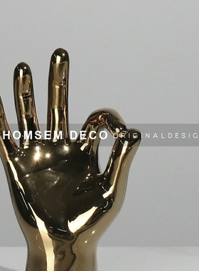 创意软装饰品抽象博古架指售楼处家居桌面玄关电视柜陶瓷手势