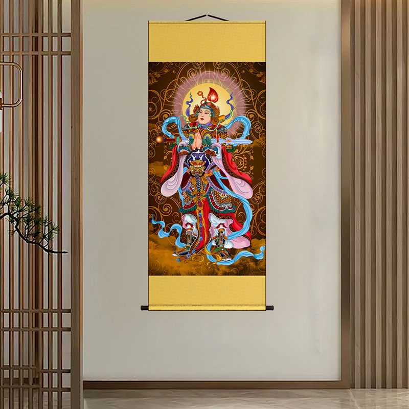 韦驮韦陀菩萨画像 护法挂画 佛堂绢布画卷轴画丝绸画定制装裱