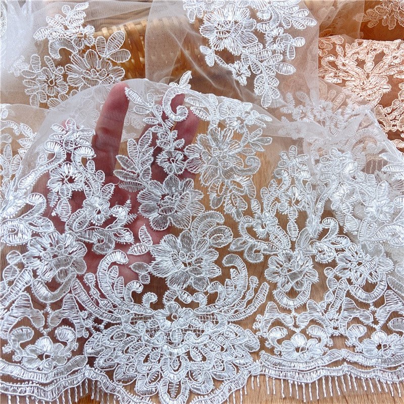 白色水溶蕾丝网纱布绣花股绳双边刺绣布料面料洛丽塔婚纱花边布