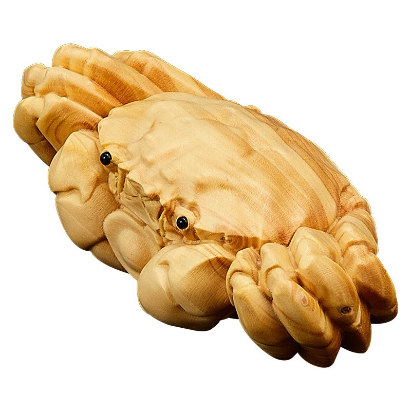 黄杨木雕招财螃蟹小件工艺品八方来财男士盘玩文玩手把件