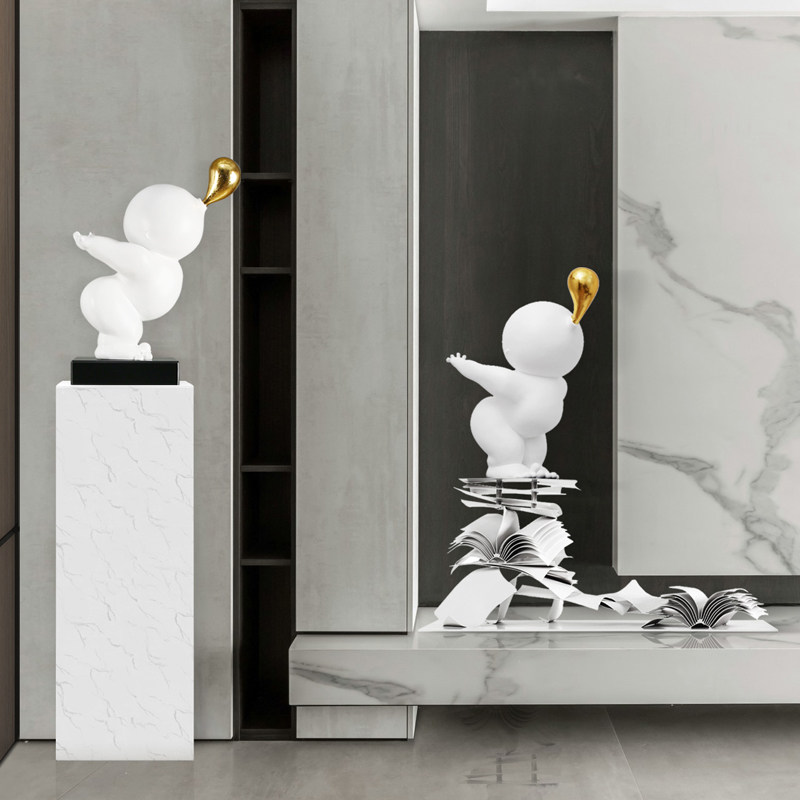 雕塑头像创意工艺品样板房客厅树脂装饰陈设抽象物落地底座