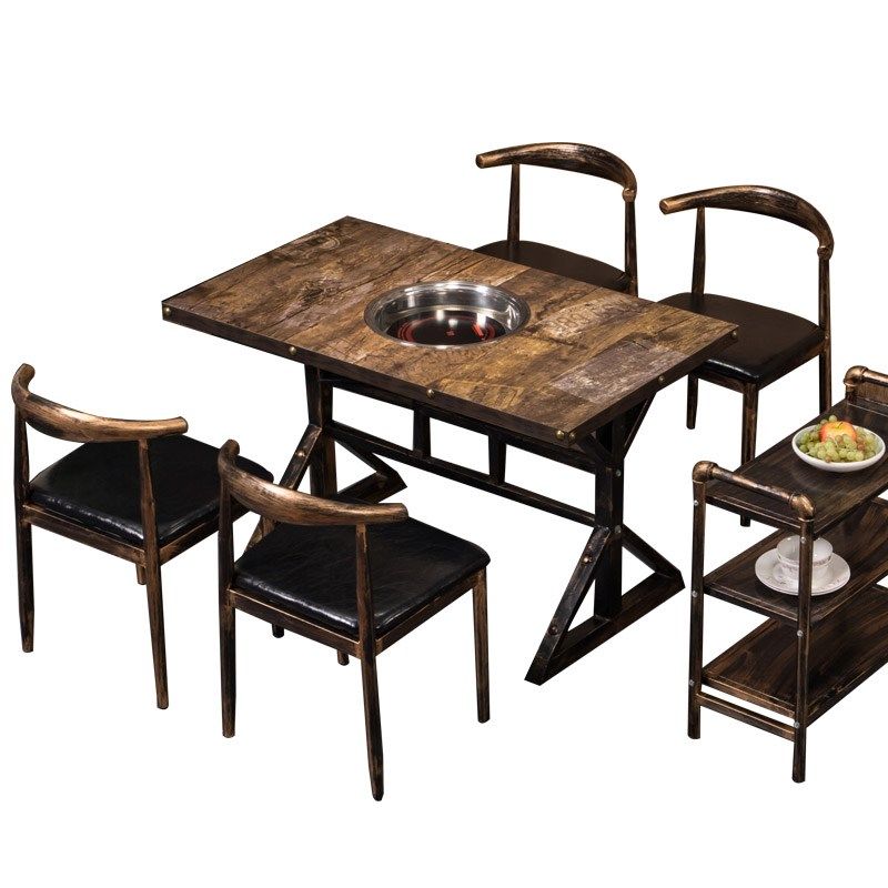 复古火锅桌子电磁炉一体商用灶涮烤一体串串香火锅店桌椅