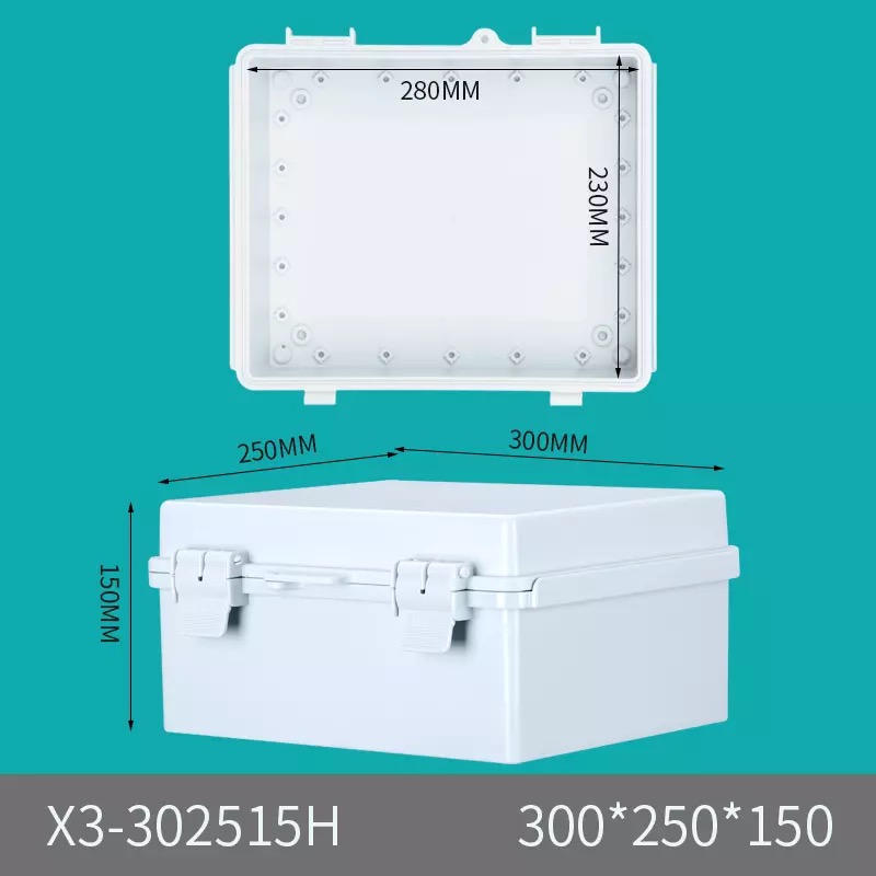 300*250*150搭扣防水箱合页卡扣ABS塑料电气控制盒锁扣端子接线箱
