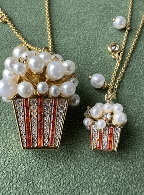 外贸出口单爆米花珍珠吊坠项链新款设计感小众毛衣链高级感耳坠