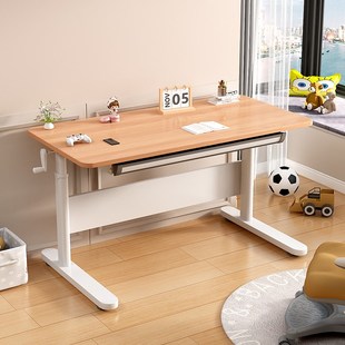 榉木儿童学习桌椅家用儿童书桌升降写字桌青年办公桌子实木电脑桌