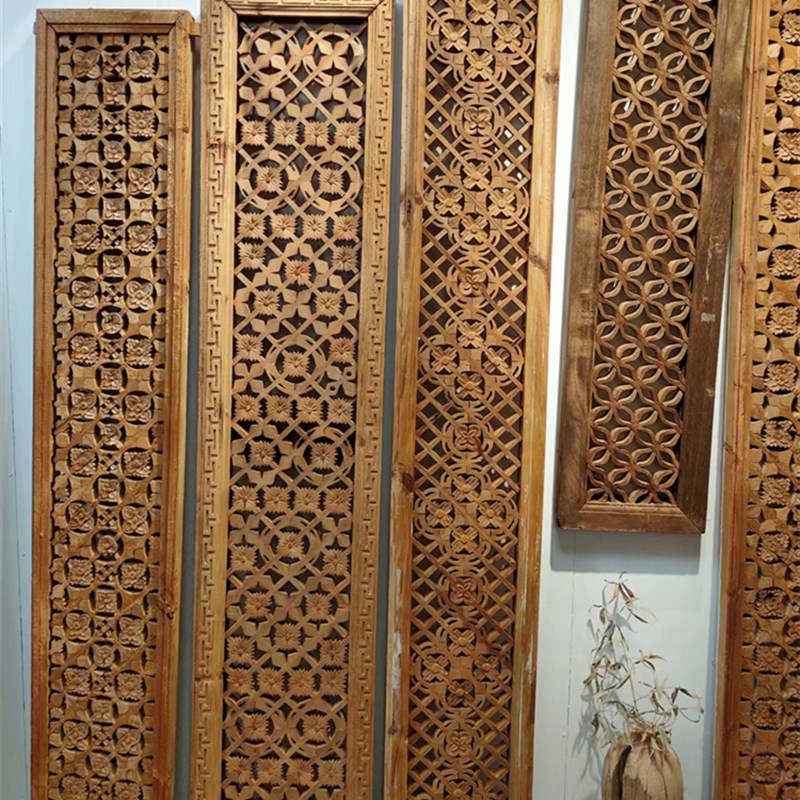 老物件老窗花雕花板书房客厅茶空间装饰老木雕挂件摆件装饰木条