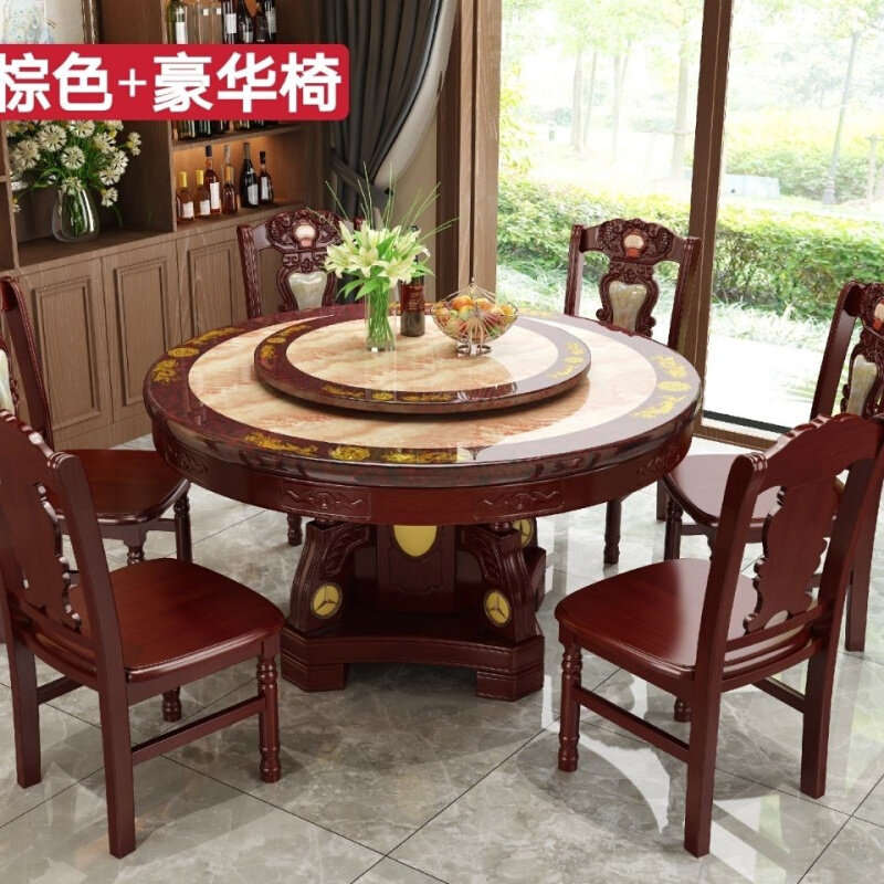 大理石W餐桌椅圆形 圆桌带转盘 实木大理石圆餐桌 欧式餐桌椅,住宅家具,岩板餐桌,淘宝优惠券,粉丝福利购,淘宝优惠卷