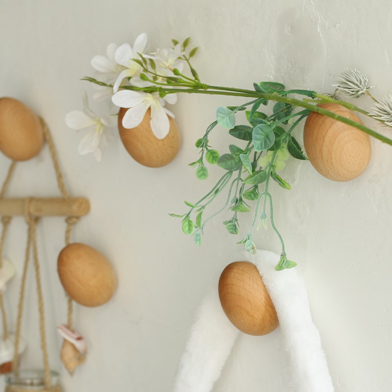 创意趣味榉木鸡蛋挂钩可爱玄关门后试衣间卧室墙壁实木挂衣帽装饰