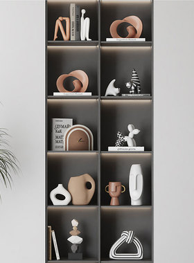 抽象艺术电视墙奶咖色雕塑酒柜样板房间侘寂风装饰品装