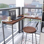 转角吧台墙边脚桌椅靠一体式 定制吧台桌子阳台窄条桌