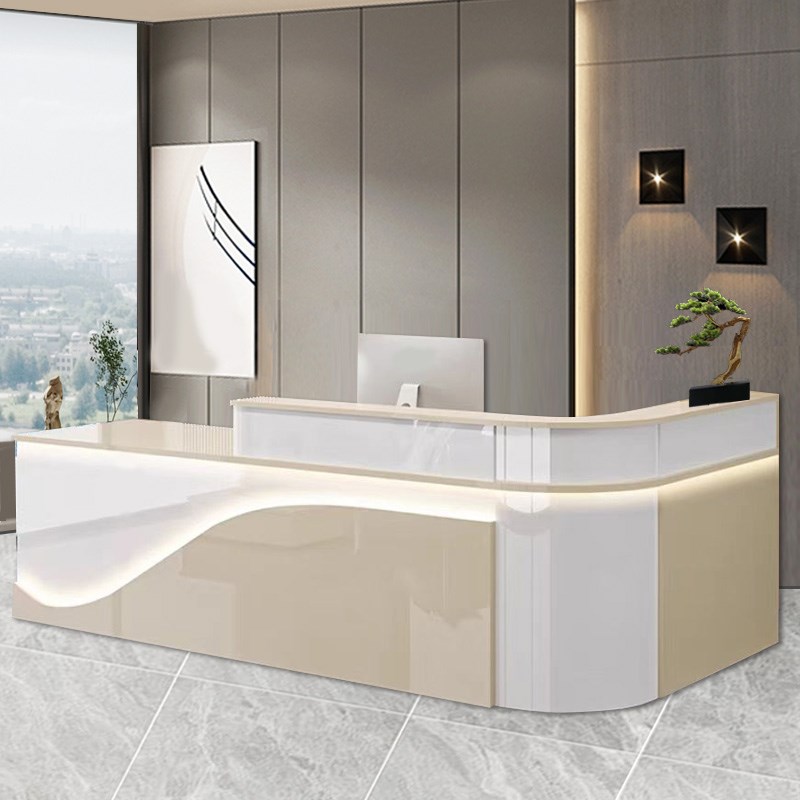 接待台前台弧形转角烤漆吧台商场酒店餐厅高档亮光桌服务台收银台