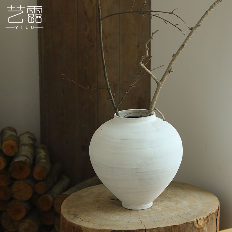 复古粗陶现代简约插花陶瓷高级感新款花瓶白色侘寂风民宿装饰摆件