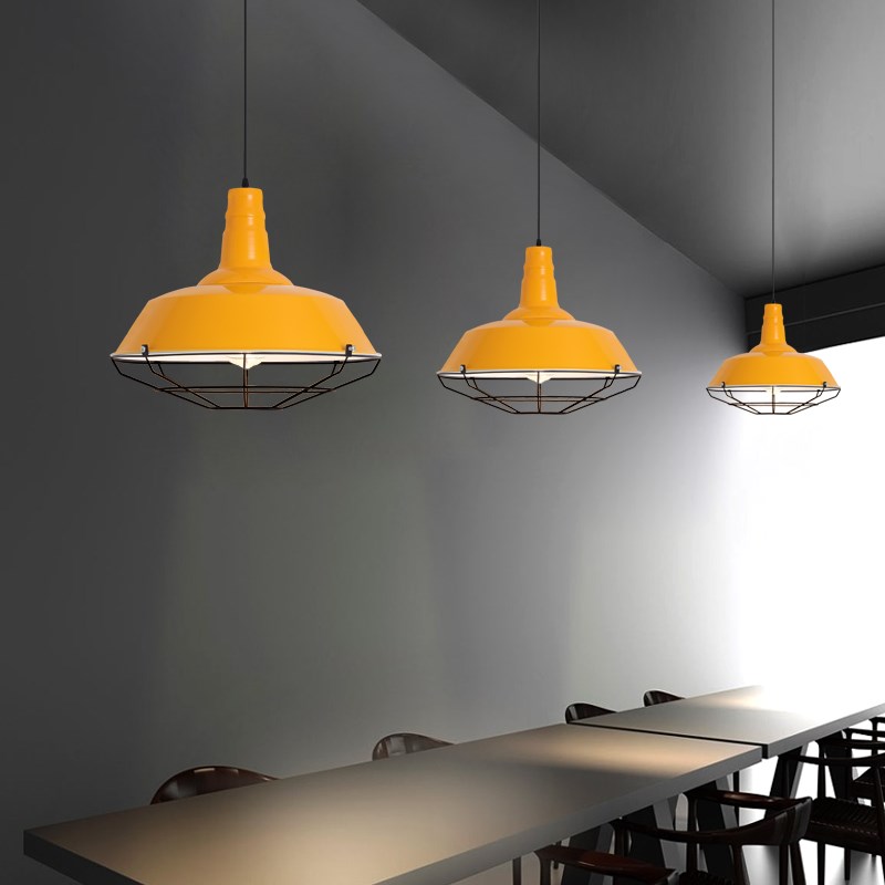 复古工业风火锅店饭店餐厅烧烤店咖啡厅彩色墨绿色灯罩锅盖吊灯