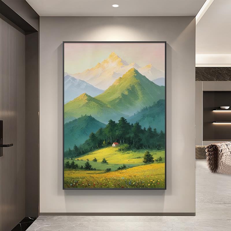 手绘油画巨人山风水靠山客厅玄关过道风景挂画简约高级感装饰画