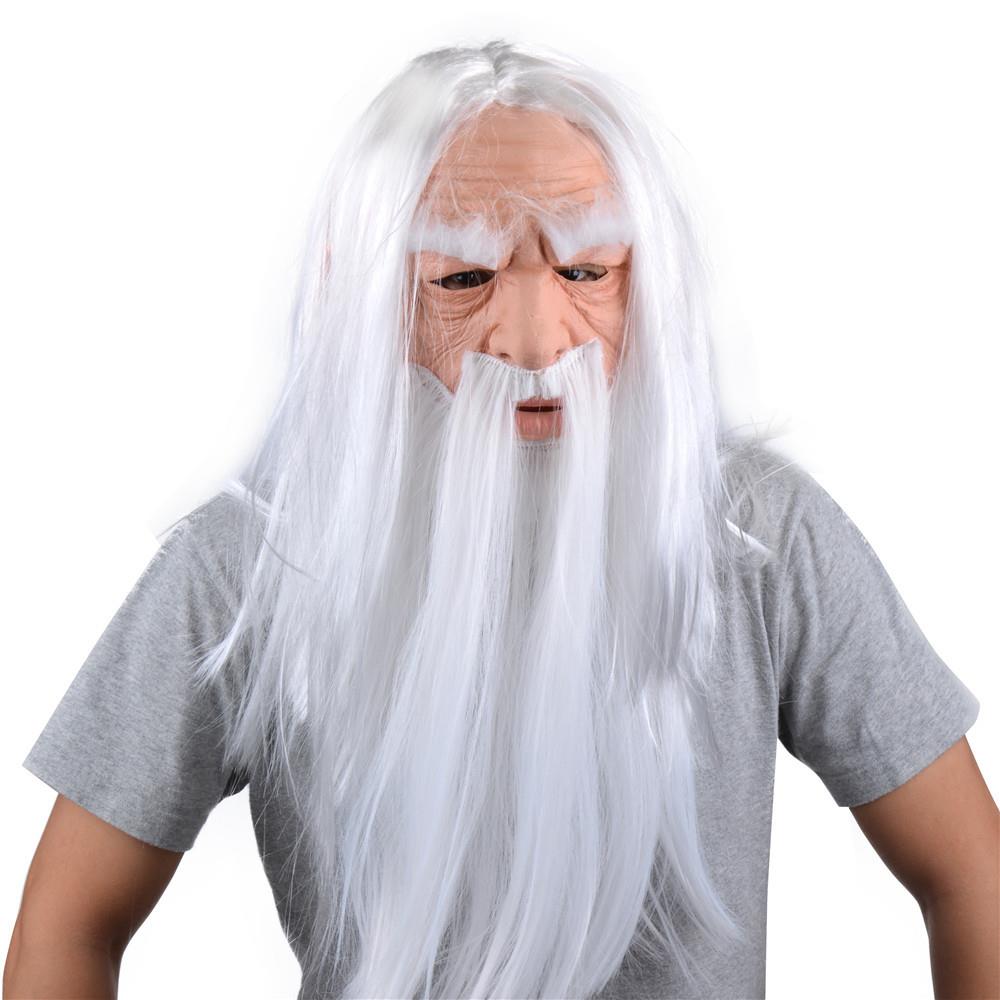 新白发大胡子巫师头套圣诞老人面具万圣节银发老爷爷搞笑装扮mask