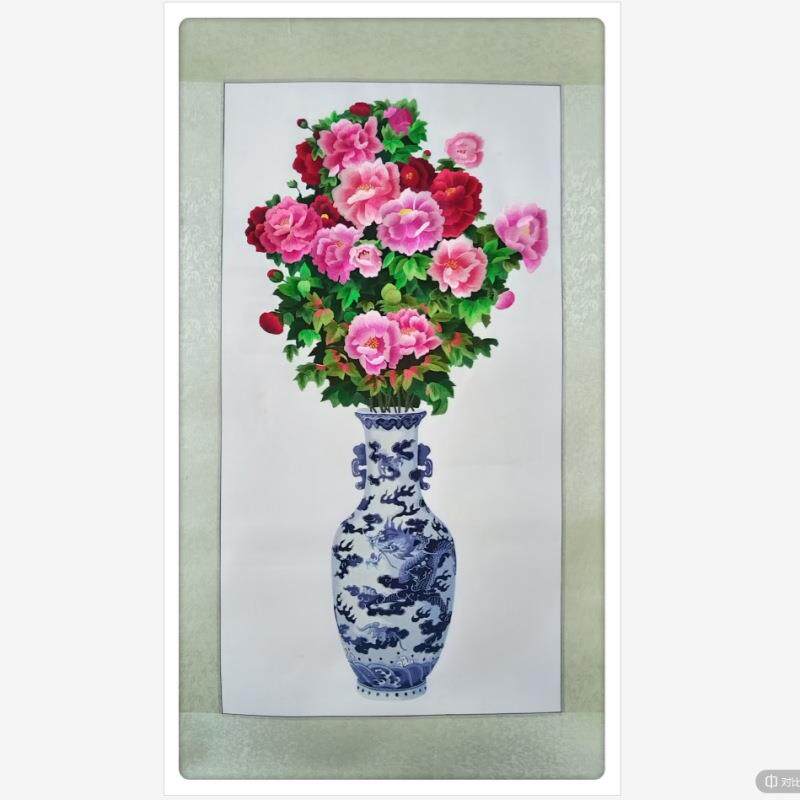 苏绣装饰画苏州刺绣玄关画花开富贵平针绣牡丹花单面绣荣华富贵