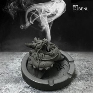 客厅办公室高档摆件防灰飞 创意水泥烟灰缸龙之息带盖简约家用个性
