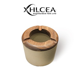 创意覆古实木烟灰缸带盖 侘寂风陶瓷烟灰缸家用客厅茶几防飞灰个性