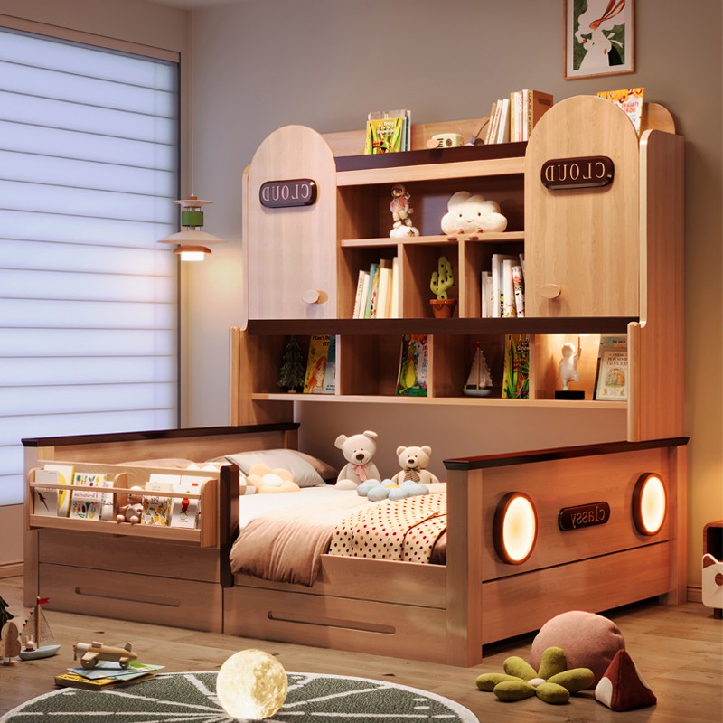 儿童床衣柜床书柜床一体小户型家用榻榻米省空间带护栏床男孩女孩