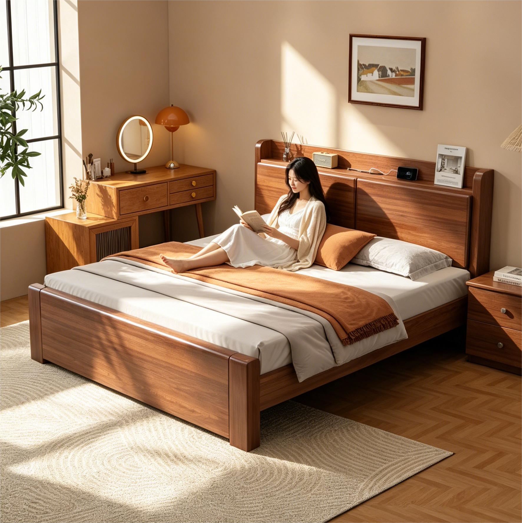 新中式实木床1米8大床1米5双人床主卧经济型简约现代单人床家用床