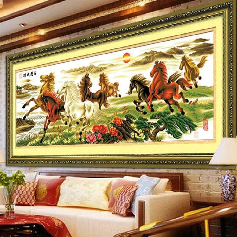 八骏图202款马到成功自厅己手工点钻F87559M9贴钻十字绣线绣客5新
