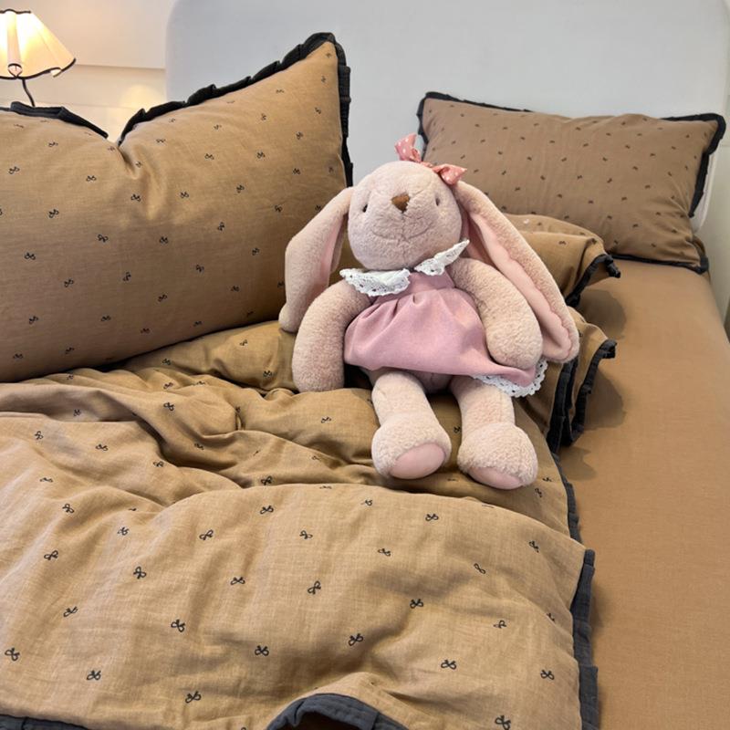 纱A类法床新上四9件套皱皱纯水洗棉小清花式边学生宿舍床笠三件套