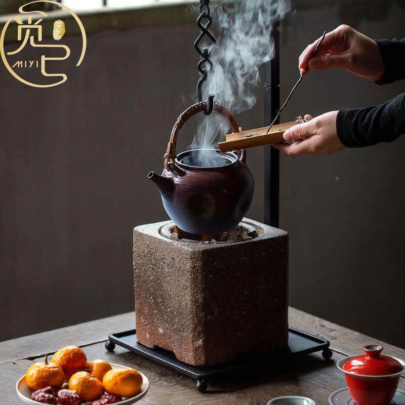 手工铁艺茶室在QRF钩自中式复古台式面铸在自钩围桌炉煮茶零配件
