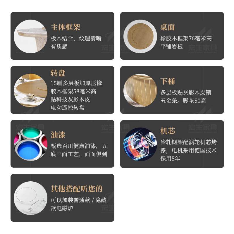 佛山工厂意式岩板餐桌椅 大户型家用饭桌电动转盘别墅酒店大圆桌
