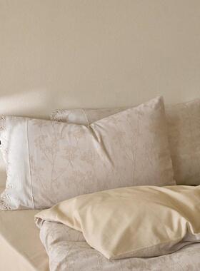 韩式菌体轻盈柔91281软色磨织棉麻四件套抗吸湿床品微绒毛被套双